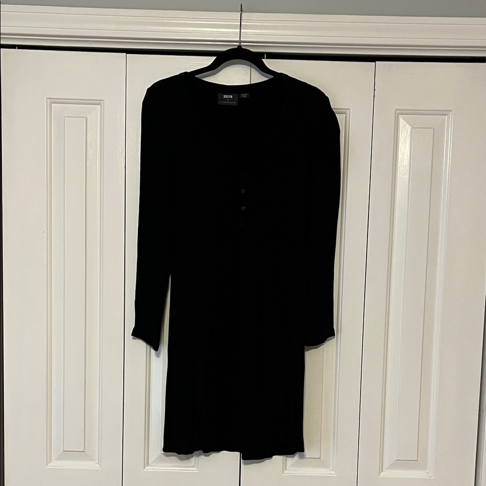 Maeve Black Long-Sleeve Henley Dress